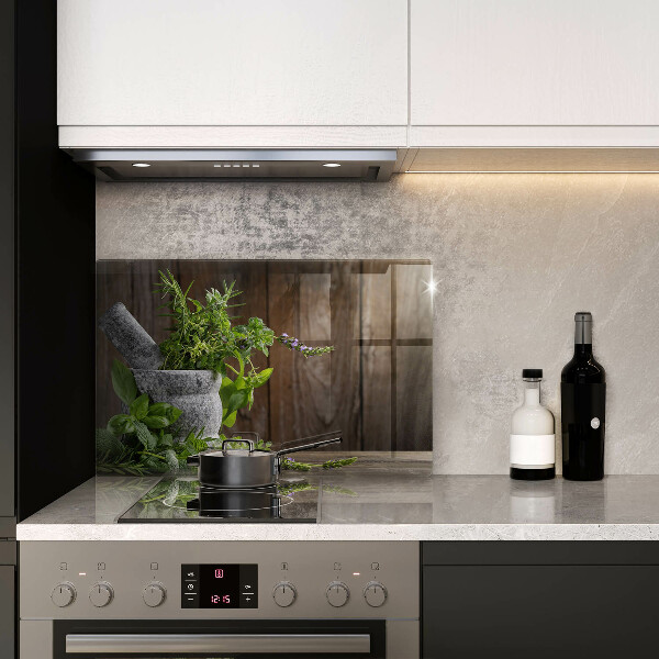 Cutting board Herbs plants and wood