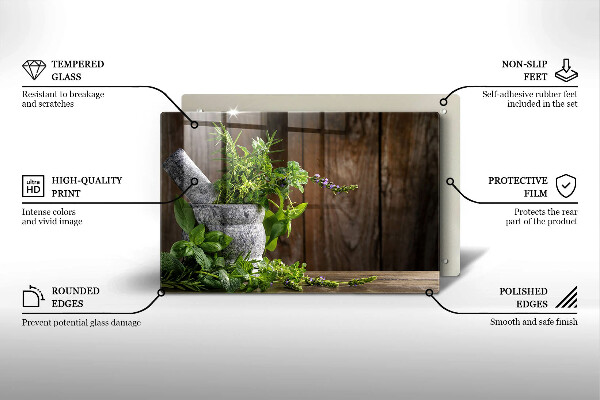 Cutting board Herbs plants and wood