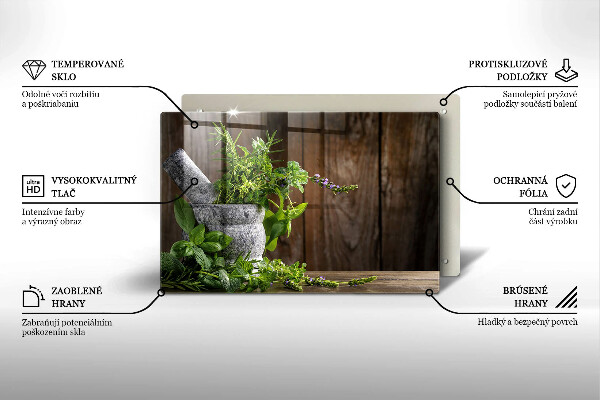 Cutting board Herbs plants and wood