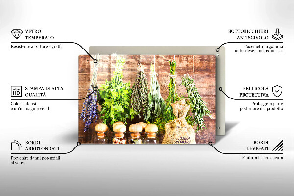 Cutting board Herbs spices and wood