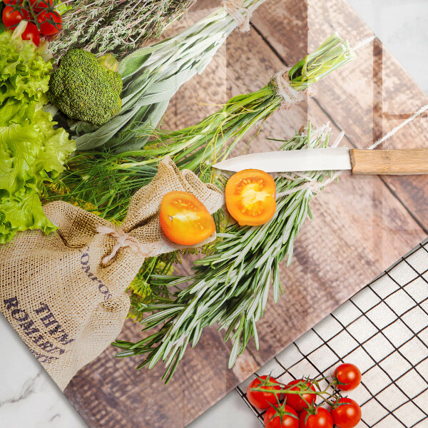 Cutting board Herbs spices and wood