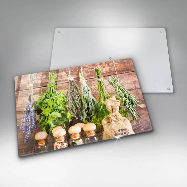 Cutting board Herbs spices and wood