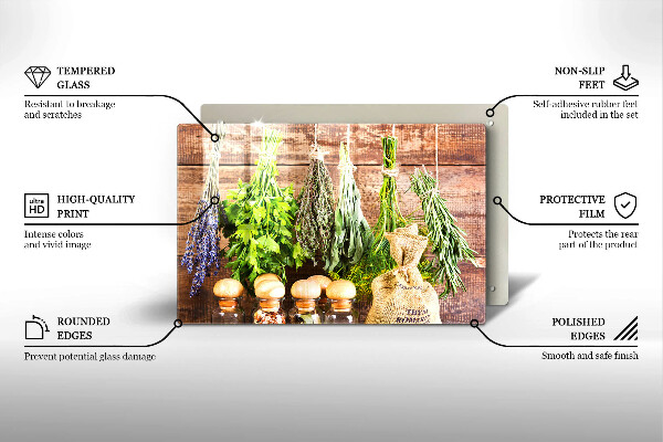 Cutting board Herbs spices and wood