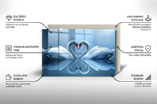 Cutting board Two swans heart