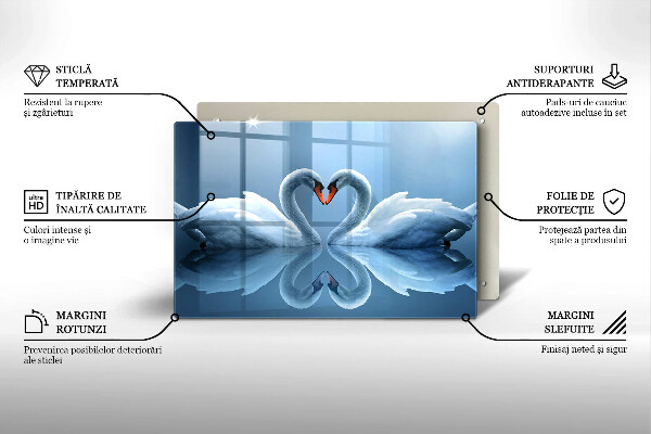 Cutting board Two swans heart