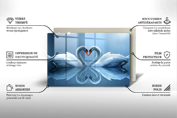 Cutting board Two swans heart