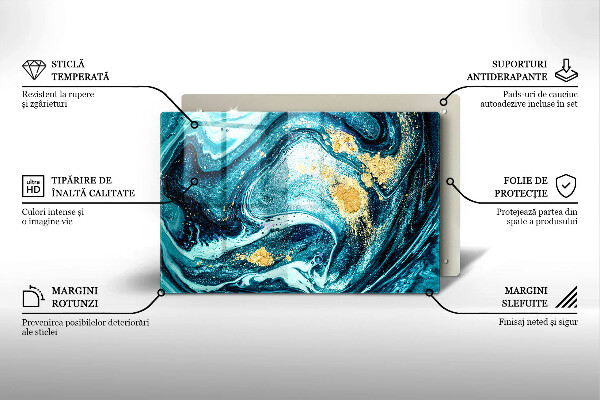 Chopping board glass Blue abstraction gold