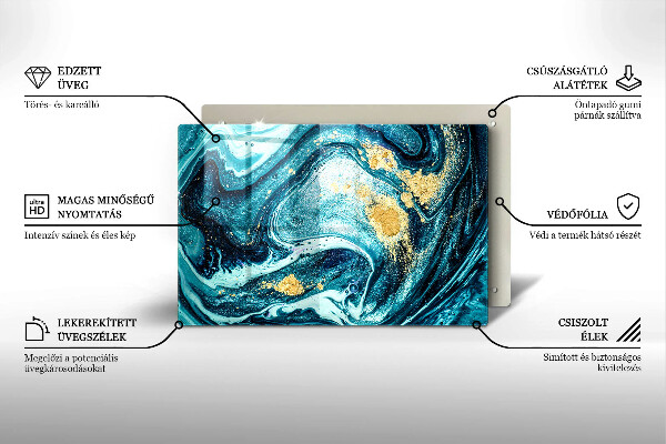 Chopping board glass Blue abstraction gold