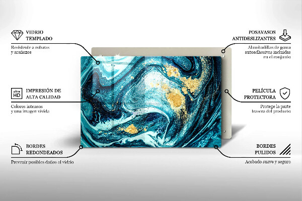 Chopping board glass Blue abstraction gold