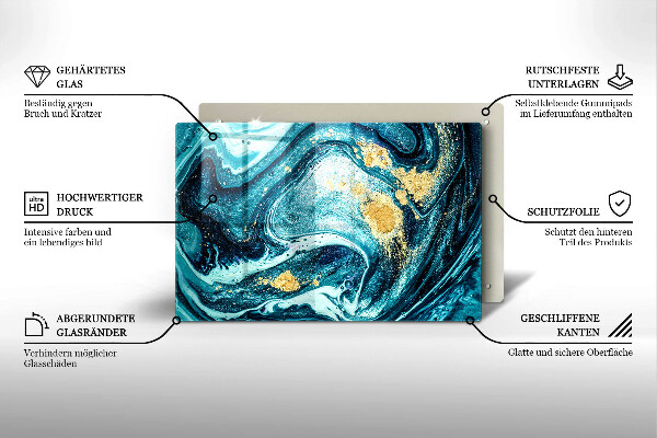 Chopping board glass Blue abstraction gold