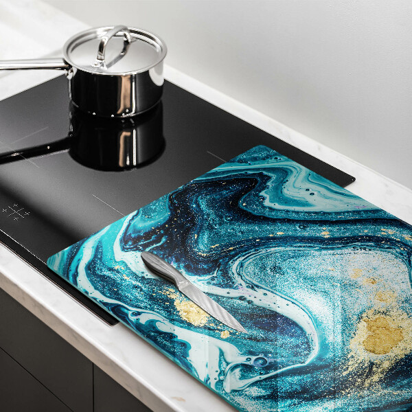 Chopping board glass Blue abstraction gold