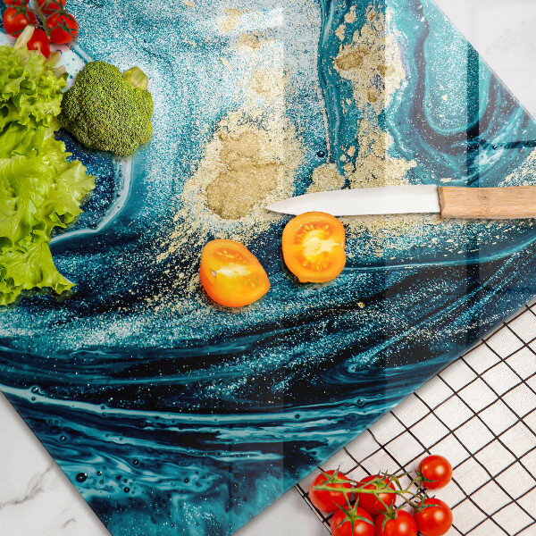 Chopping board glass Blue abstraction gold