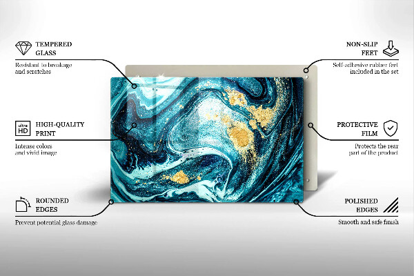 Chopping board glass Blue abstraction gold