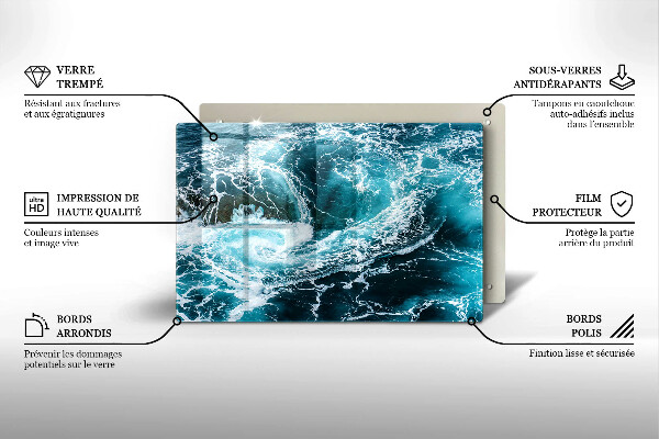 Chopping board glass Foamed water waves