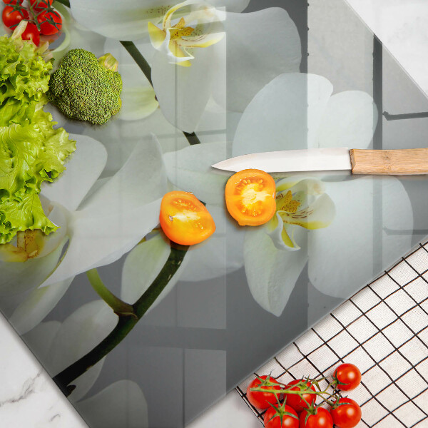 Cutting board White orchid flowers