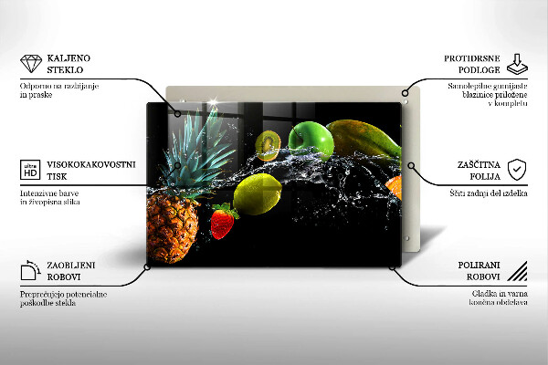 Chopping board glass Fruits in water