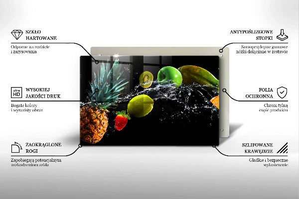 Chopping board glass Fruits in water