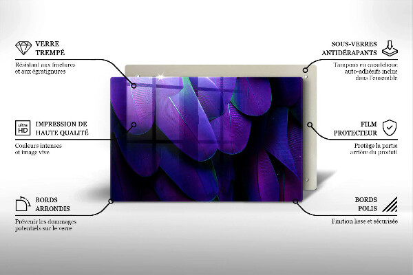 Chopping board glass Neon feathers