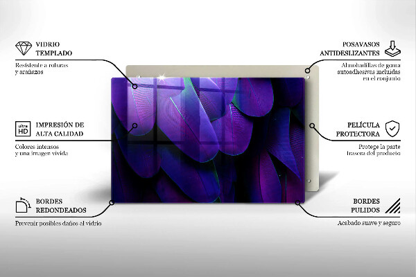 Chopping board glass Neon feathers