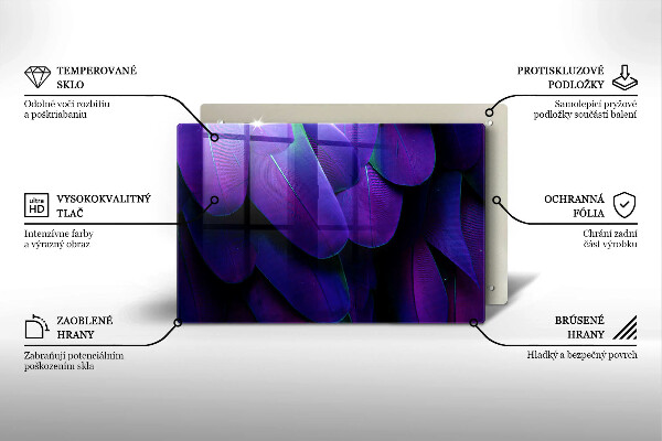 Chopping board glass Neon feathers