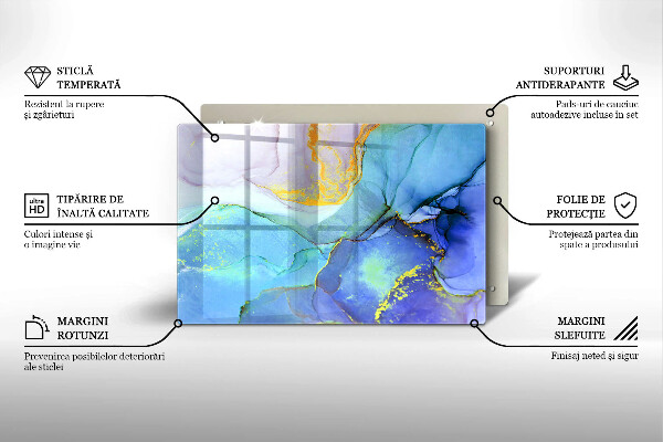Chopping board glass Cracked stone gold