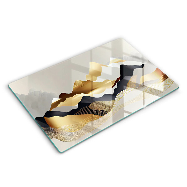 Chopping board glass Abstraction of golden mountains