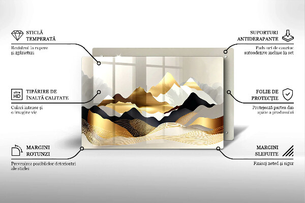 Chopping board glass Abstraction of golden mountains