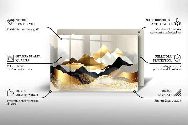 Chopping board glass Abstraction of golden mountains