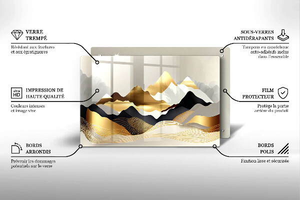 Chopping board glass Abstraction of golden mountains