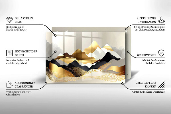 Chopping board glass Abstraction of golden mountains