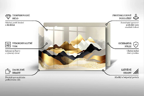 Chopping board glass Abstraction of golden mountains