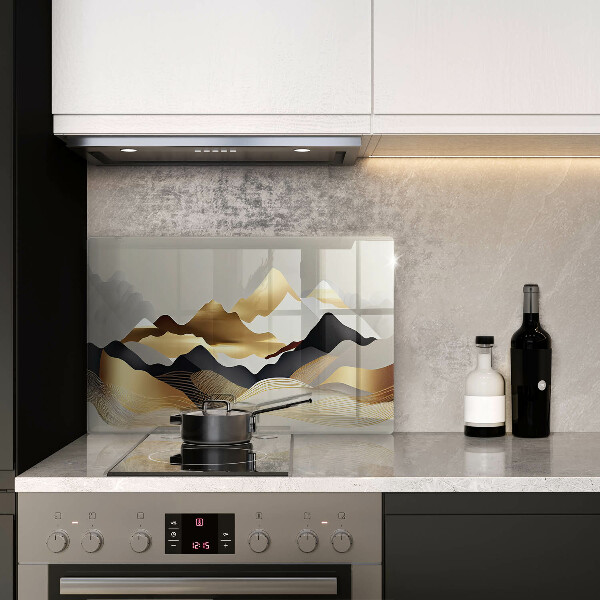 Chopping board glass Abstraction of golden mountains