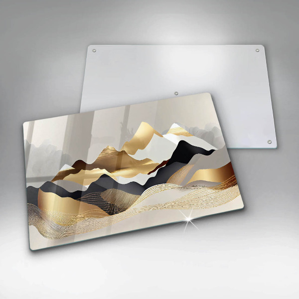 Chopping board glass Abstraction of golden mountains