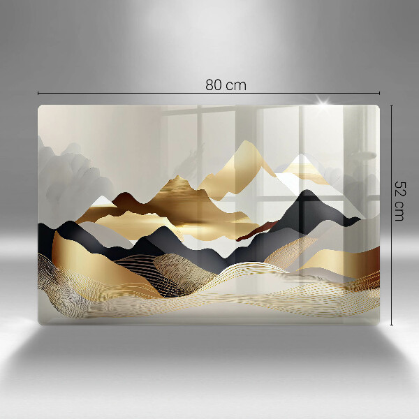 Chopping board glass Abstraction of golden mountains