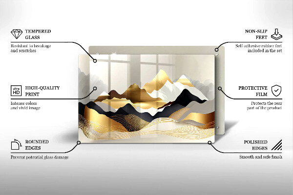 Chopping board glass Abstraction of golden mountains