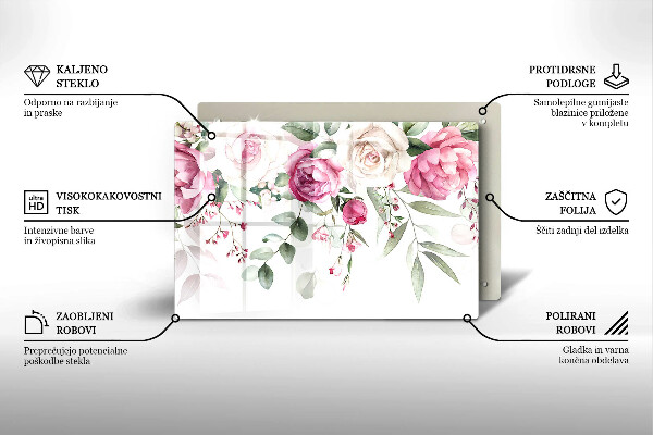 Chopping board glass Watercolor roses