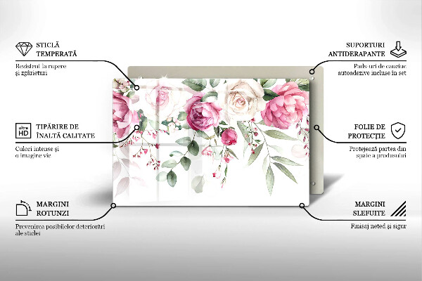 Chopping board glass Watercolor roses