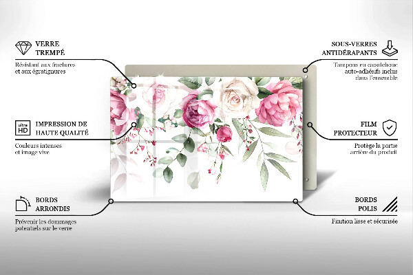 Chopping board glass Watercolor roses