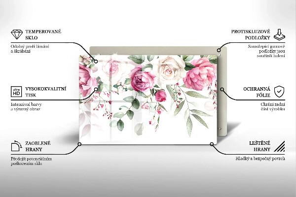 Chopping board glass Watercolor roses