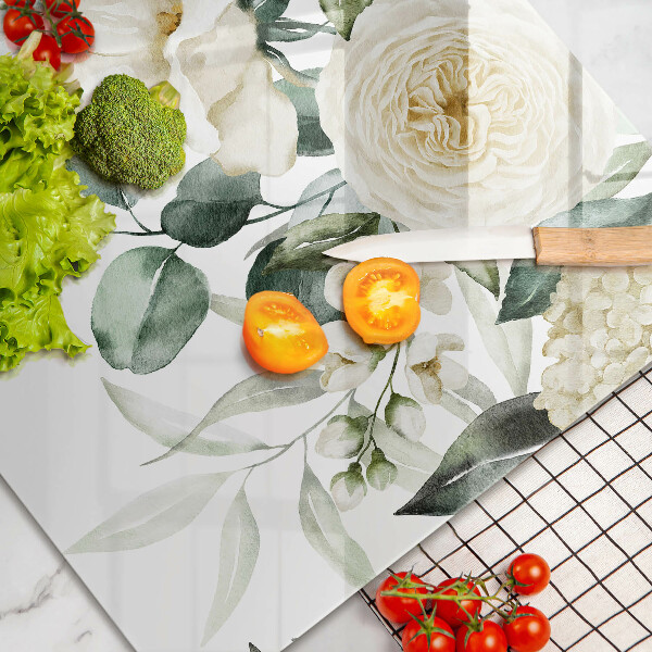 Chopping board glass Watercolor flowers