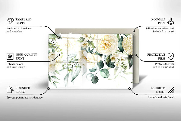 Chopping board glass Watercolor flowers