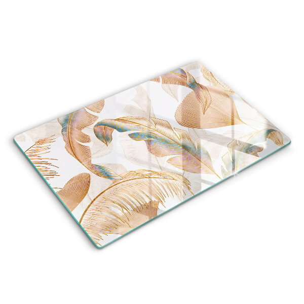 Chopping board glass Boho feathers and leaves