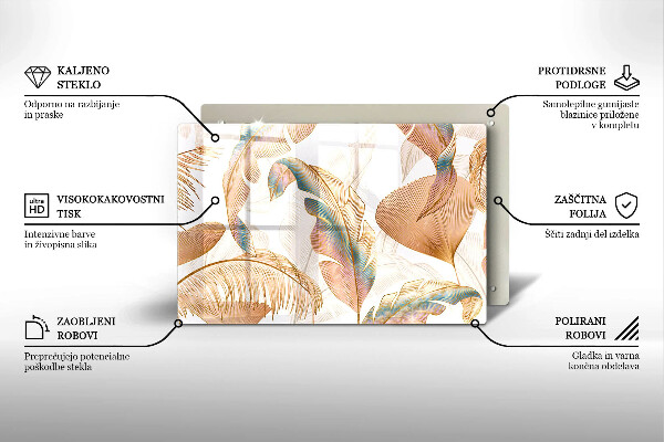 Chopping board glass Boho feathers and leaves