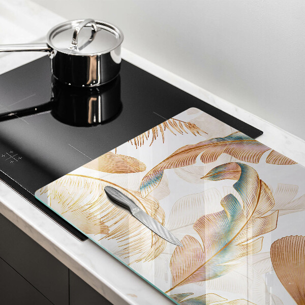 Chopping board glass Boho feathers and leaves