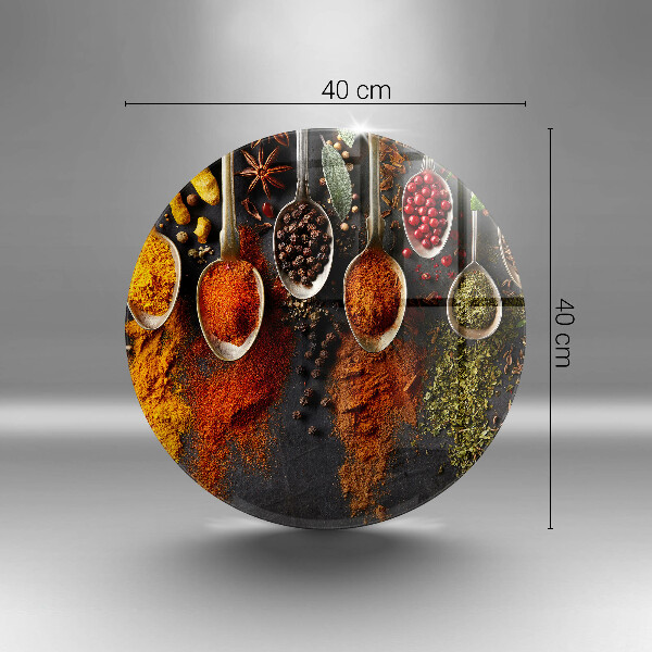 Chopping board glass Spoons with spices