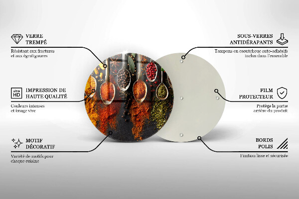 Chopping board glass Spoons with spices
