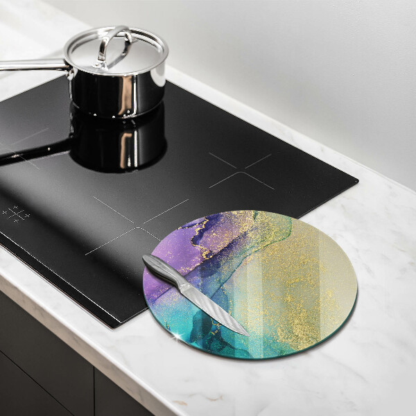 Glass cutting board Background with gold