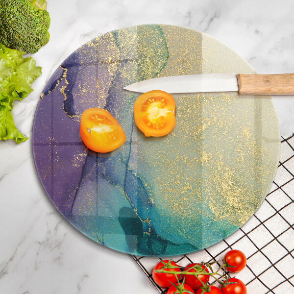 Glass cutting board Background with gold