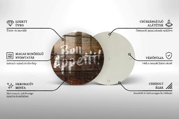 Chopping board glass Boards inscription Bon Appetit