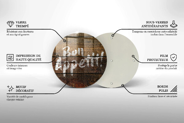 Chopping board glass Boards inscription Bon Appetit